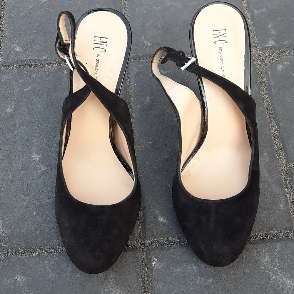 INC International Concepts Black Suede Slingback Heels